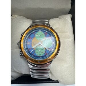 Vintage Laurens Watch 18812 Colorful Chronograph Expansion Band 37mm Working